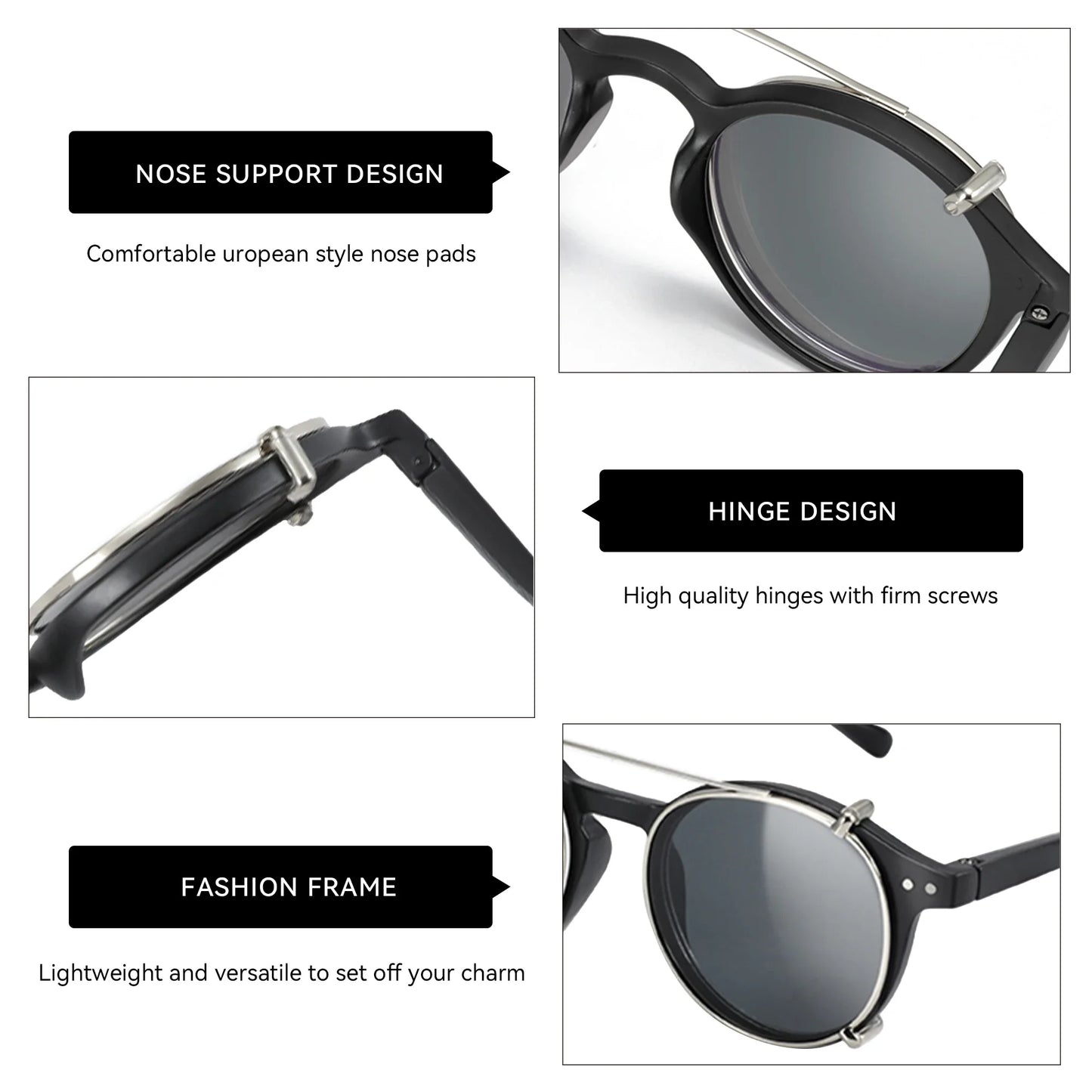 ZENOTTIC-Steampunk Style Clip On Sunglasses for Men Women Anti Blue Light Glasses+Polarized Clip Fashion/Retro Computer Eyewear
