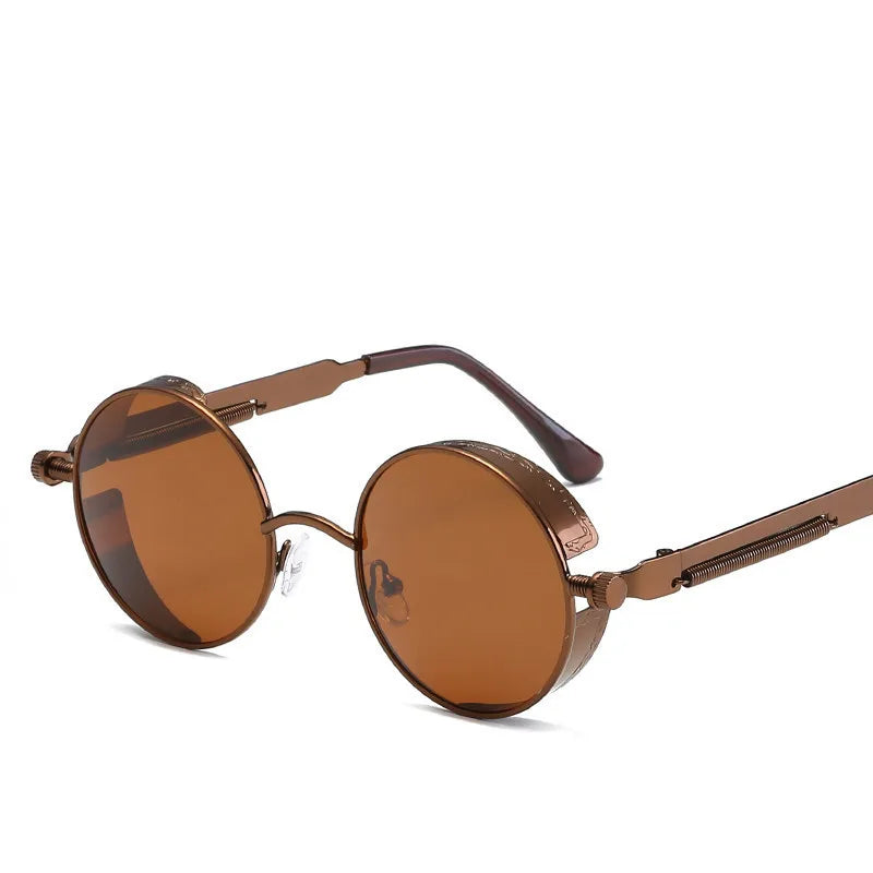 Retro Steampunk Round Metal Sunglasses – Unisex UV400.