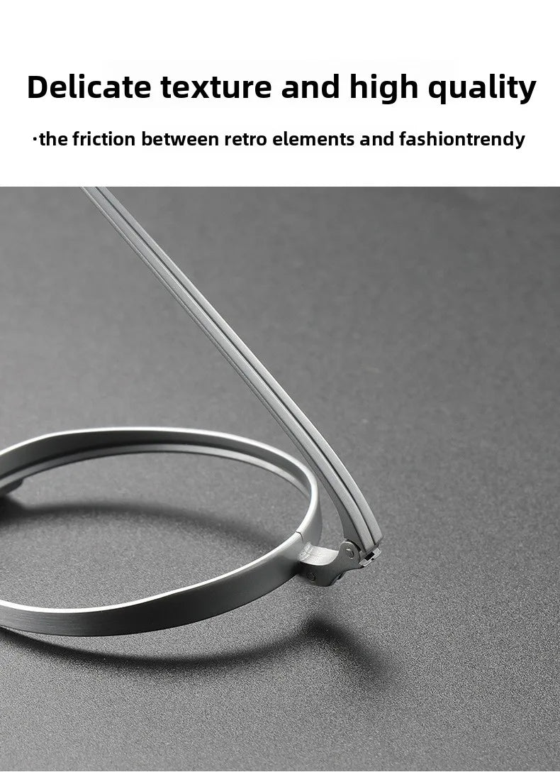 Japanese Minimalist Glasses, Featherlight Semi-Titanium Round Frame with Blue Light Filtering, Retro Full Rim Design