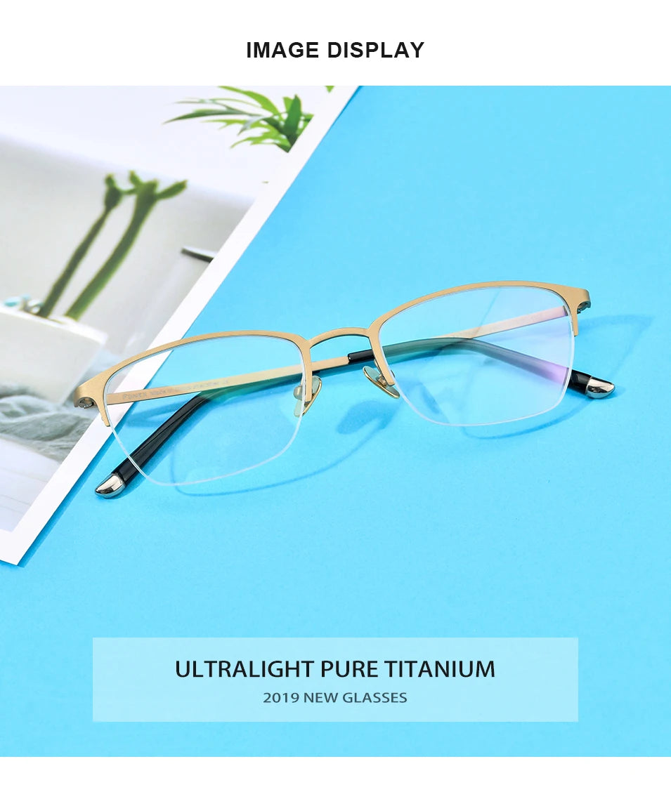 FONEX Pure Titanium Glasses Frame Men Vintage Square Eyewear Women Ultralight Semi-Rimless Half-Rim Japanese Eyeglasses 8502