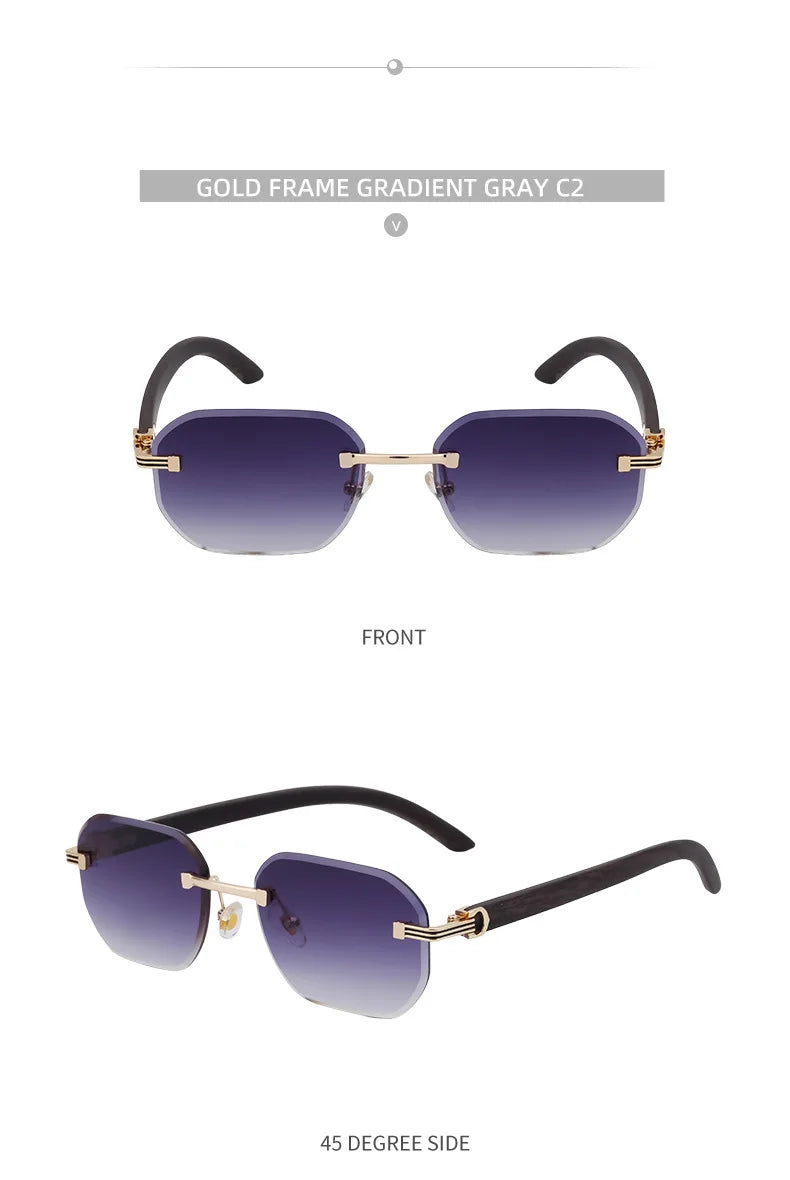 Vintage Square Rimless Sunglasses Men 2025 Luxury Brand Trendy Frameless Punk UV400 Eyewear Anti Blue Light Prescription Glasses