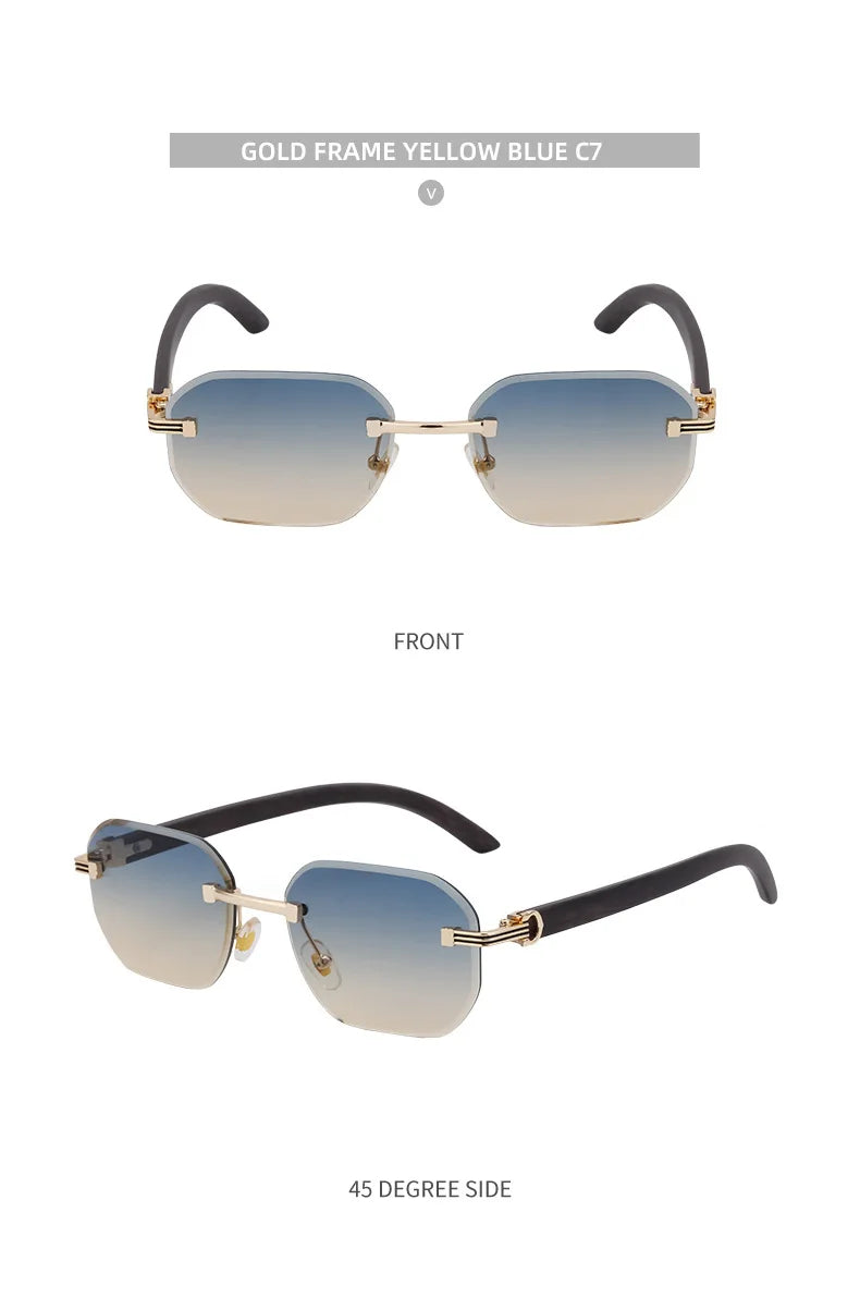 Vintage Square Rimless Sunglasses Men 2025 Luxury Brand Trendy Frameless Punk UV400 Eyewear Anti Blue Light Prescription Glasses