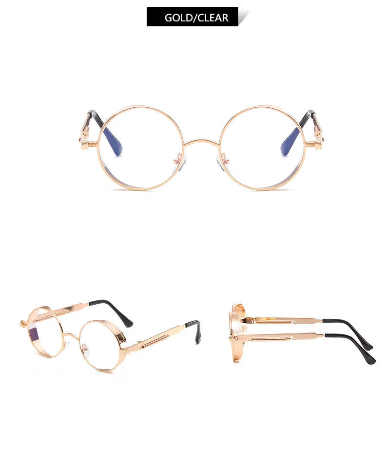 Retro Steampunk Round Metal Sunglasses – Unisex UV400.