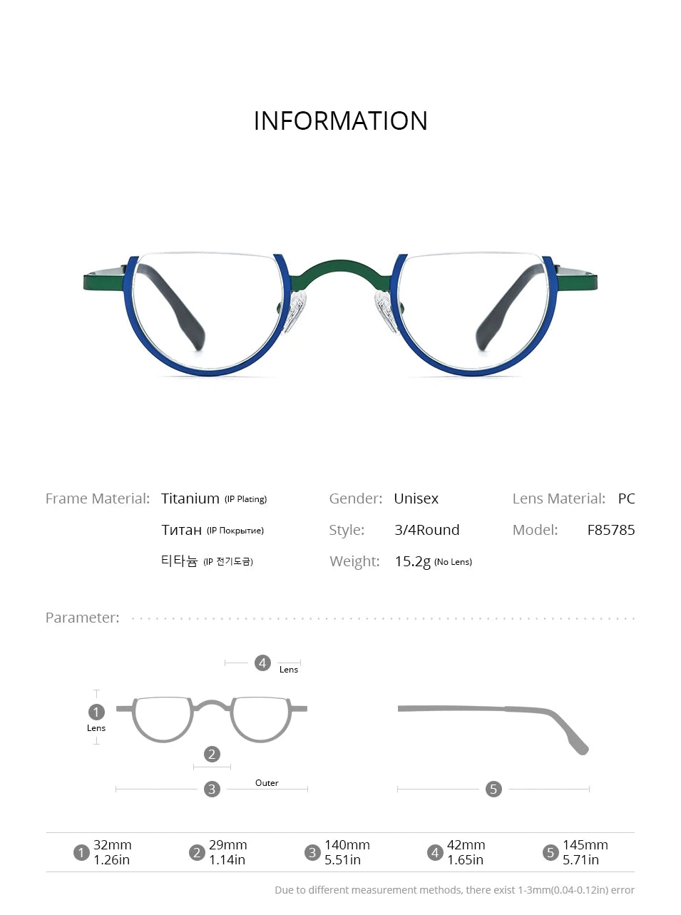 FONEX Pure Titanium Glasses Frame Men Brand Design Retro Vintage Small Round Eyeglasses Women Semi-Rimless Half Eyewear 85810