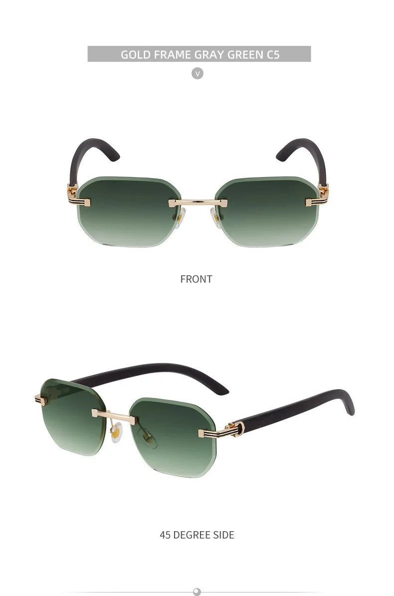 Vintage Square Rimless Sunglasses Men 2025 Luxury Brand Trendy Frameless Punk UV400 Eyewear Anti Blue Light Prescription Glasses