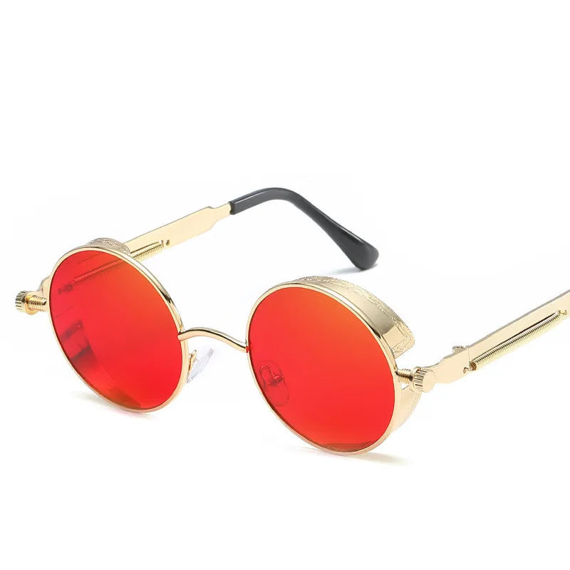 Retro Steampunk Round Metal Sunglasses – Unisex UV400.