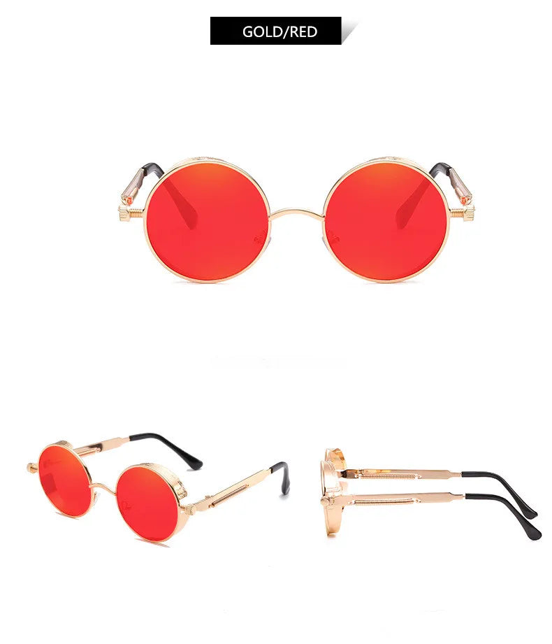 Retro Steampunk Round Metal Sunglasses – Unisex UV400.