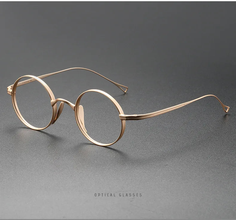 Japanese Minimalist Glasses, Featherlight Semi-Titanium Round Frame with Blue Light Filtering, Retro Full Rim Design