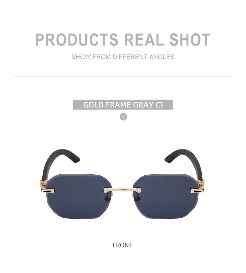 Vintage Square Rimless Sunglasses Men 2025 Luxury Brand Trendy Frameless Punk UV400 Eyewear Anti Blue Light Prescription Glasses