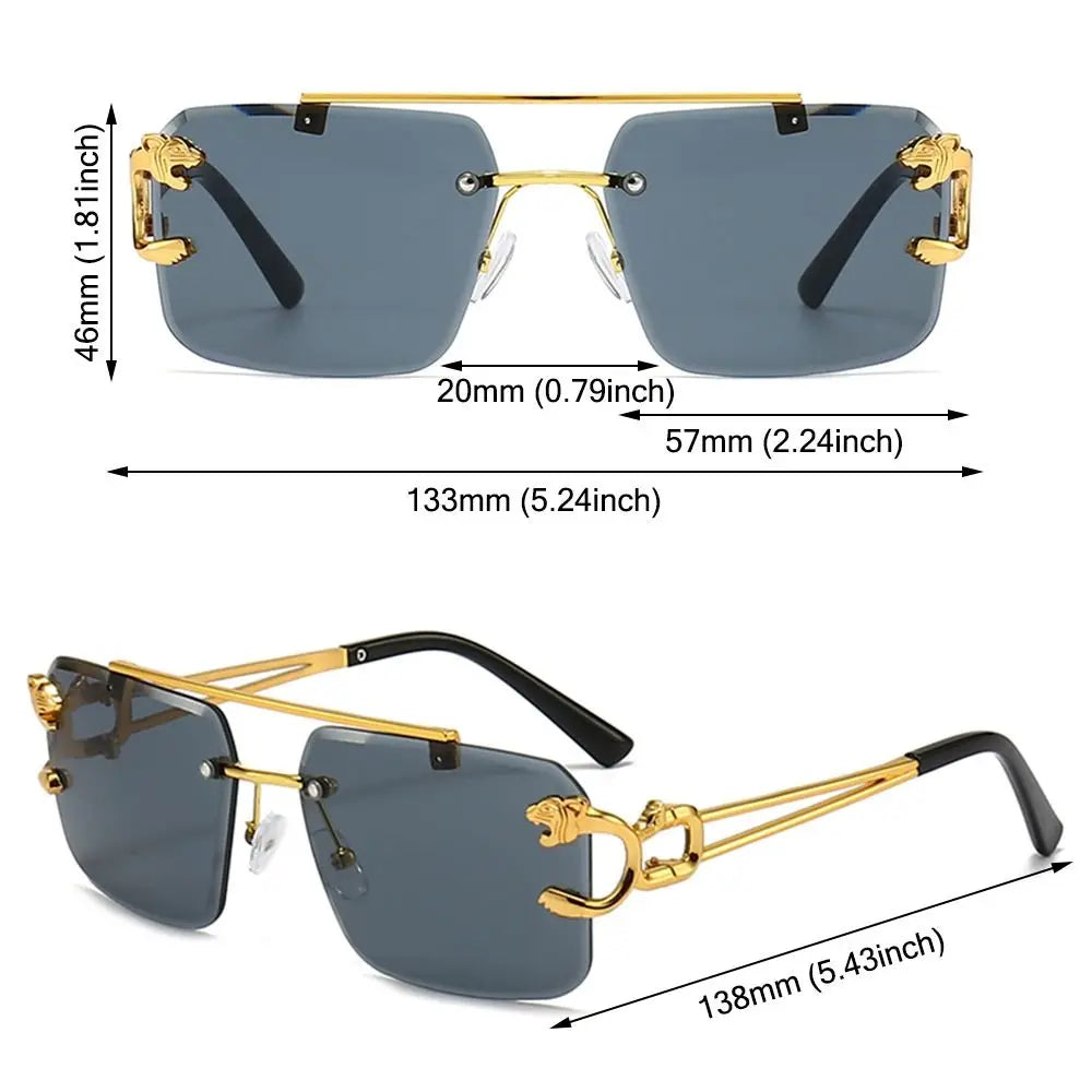 Retro Rimless Sunglasses Eyewear Cheetah Decor Metal Sun Glasses Unisex Oversized Square Shades New Double Bridge Gradient UV400