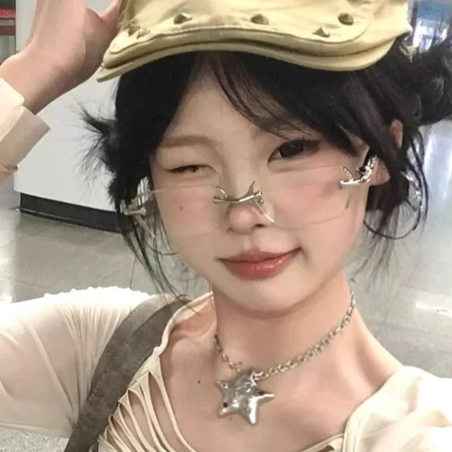 2025 Y2K Women's Retro Square Frame Glasses for Girls Japanese Harajuku Glass Eyewear Rimless Computer Anti-blue Eyeglasses