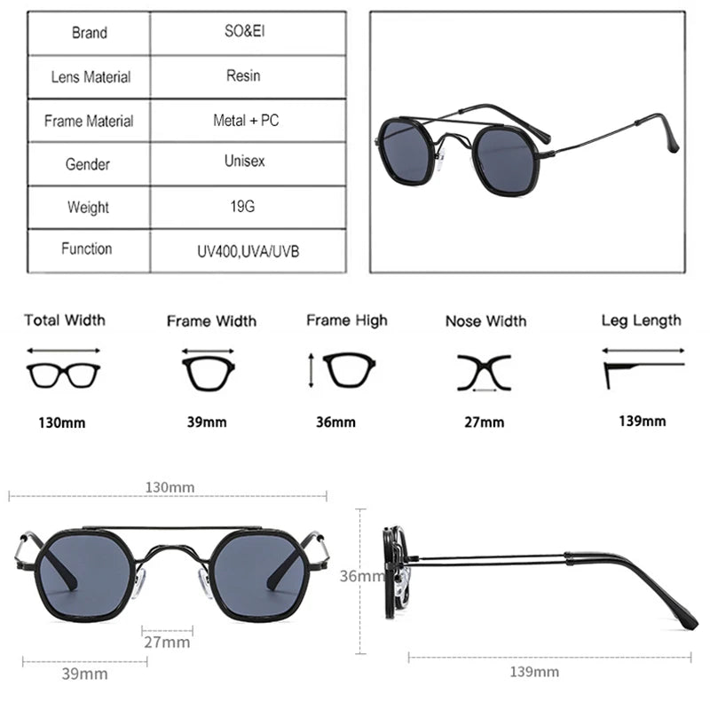 SO&EI Retro Double Bridges Polygon Square Sunglasses Women Fashion Clear Ocean Gradient Lens Shades UV400 Men Punk Sun Glasses