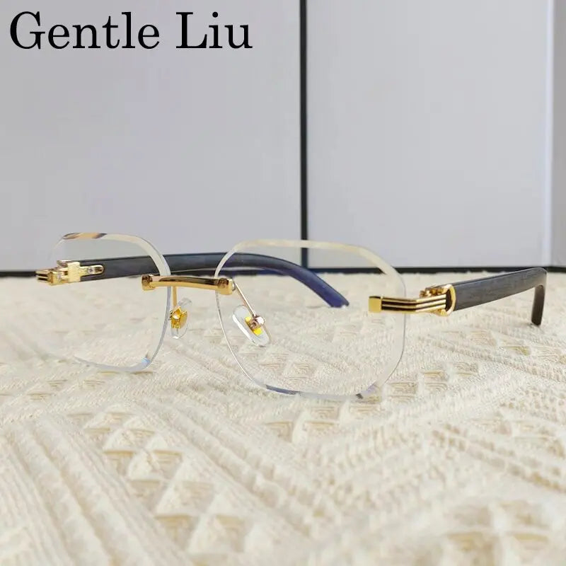 Vintage Square Rimless Sunglasses Men 2025 Luxury Brand Trendy Frameless Punk UV400 Eyewear Anti Blue Light Prescription Glasses