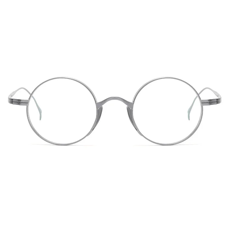 Japanese Minimalist Glasses, Featherlight Semi-Titanium Round Frame with Blue Light Filtering, Retro Full Rim Design