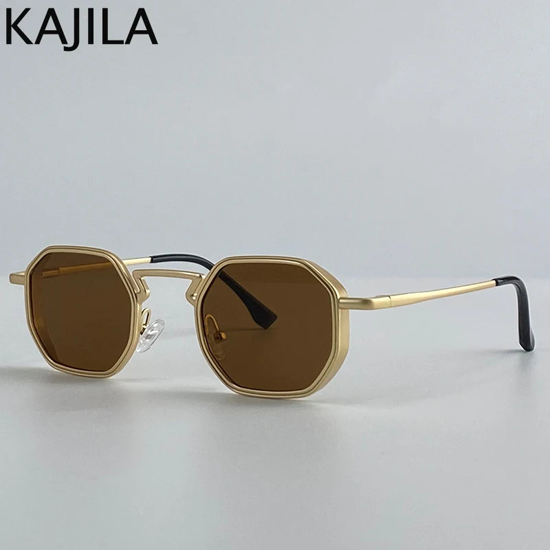 Small Frame Hexason Steampunk Sunglasses Men 2025 Luxury Brand Vintage Punk Eyewear Classic Polygon Metal Sun Glasses Male UV400