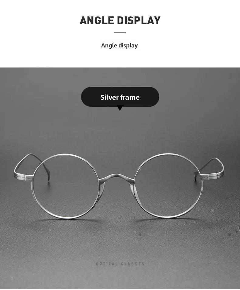 Japanese Minimalist Glasses, Featherlight Semi-Titanium Round Frame with Blue Light Filtering, Retro Full Rim Design
