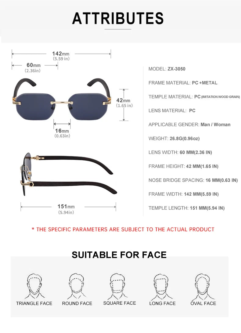 Vintage Square Rimless Sunglasses Men 2025 Luxury Brand Trendy Frameless Punk UV400 Eyewear Anti Blue Light Prescription Glasses