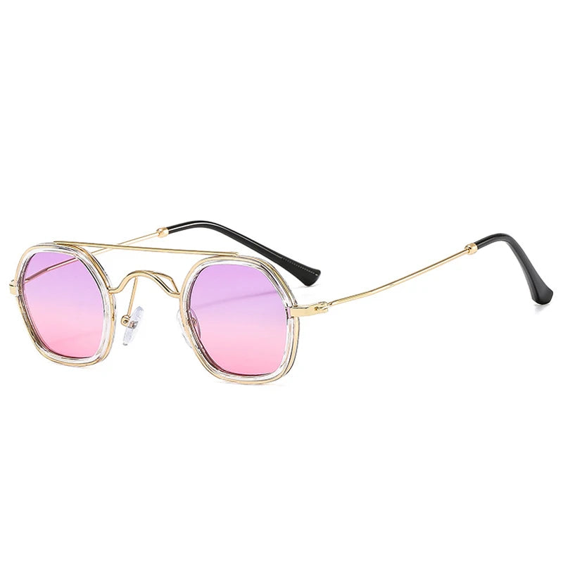 SO&EI Retro Double Bridges Polygon Square Sunglasses Women Fashion Clear Ocean Gradient Lens Shades UV400 Men Punk Sun Glasses