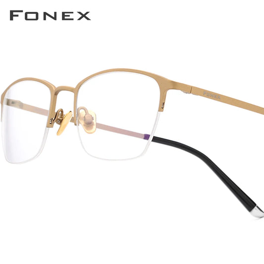 FONEX Pure Titanium Glasses Frame Men Vintage Square Eyewear Women Ultralight Semi-Rimless Half-Rim Japanese Eyeglasses 8502