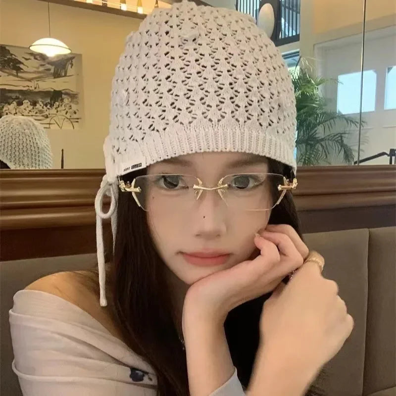 2025 Y2K Women's Retro Square Frame Glasses for Girls Japanese Harajuku Glass Eyewear Rimless Computer Anti-blue Eyeglasses