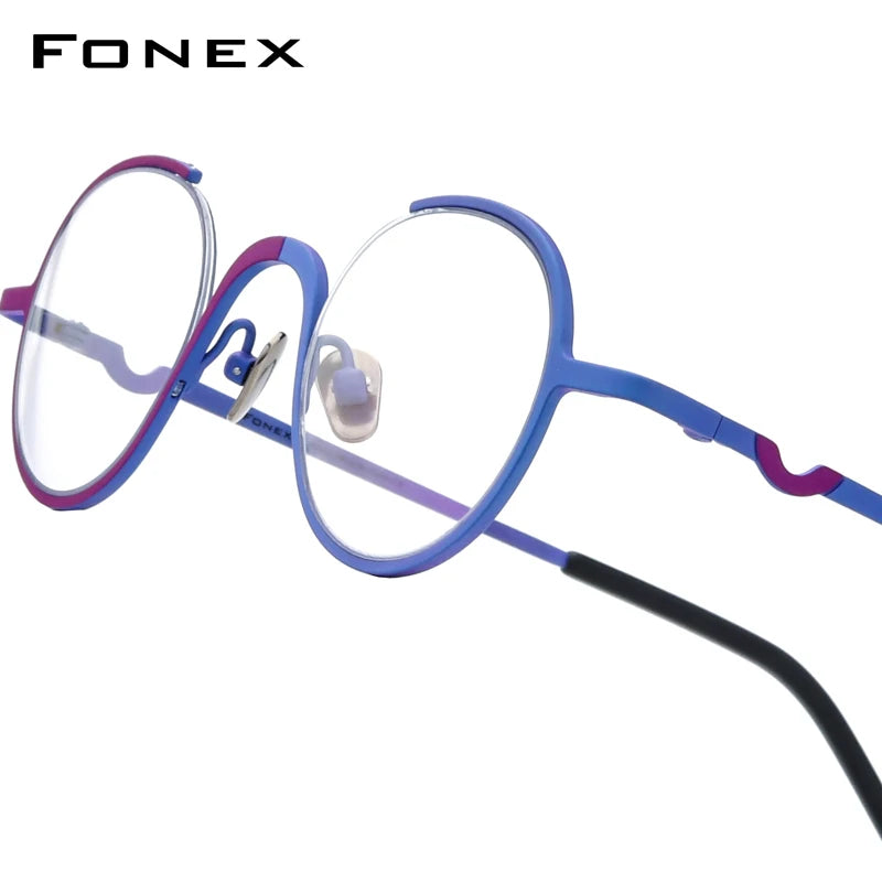 FONEX Pure Titanium Glasses Frame Men Brand Design Retro Vintage Small Round Eyeglasses Women Semi-Rimless Half Eyewear 85810