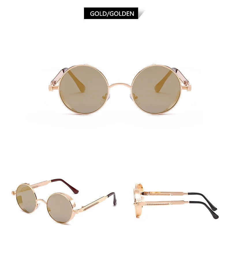 Retro Steampunk Round Metal Sunglasses – Unisex UV400.