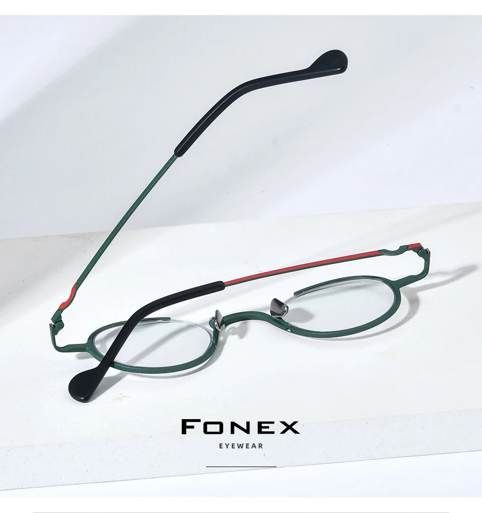 FONEX Pure Titanium Glasses Frame Men Brand Design Retro Vintage Small Round Eyeglasses Women Semi-Rimless Half Eyewear 85810