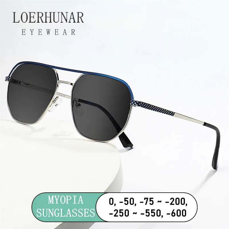 LOERHUNAR 2025 New Men's Polygonal Double Beam Big Frame Optical Myopia Sunglasses Anti UV400 Retro Fashion Driving Sunglasses