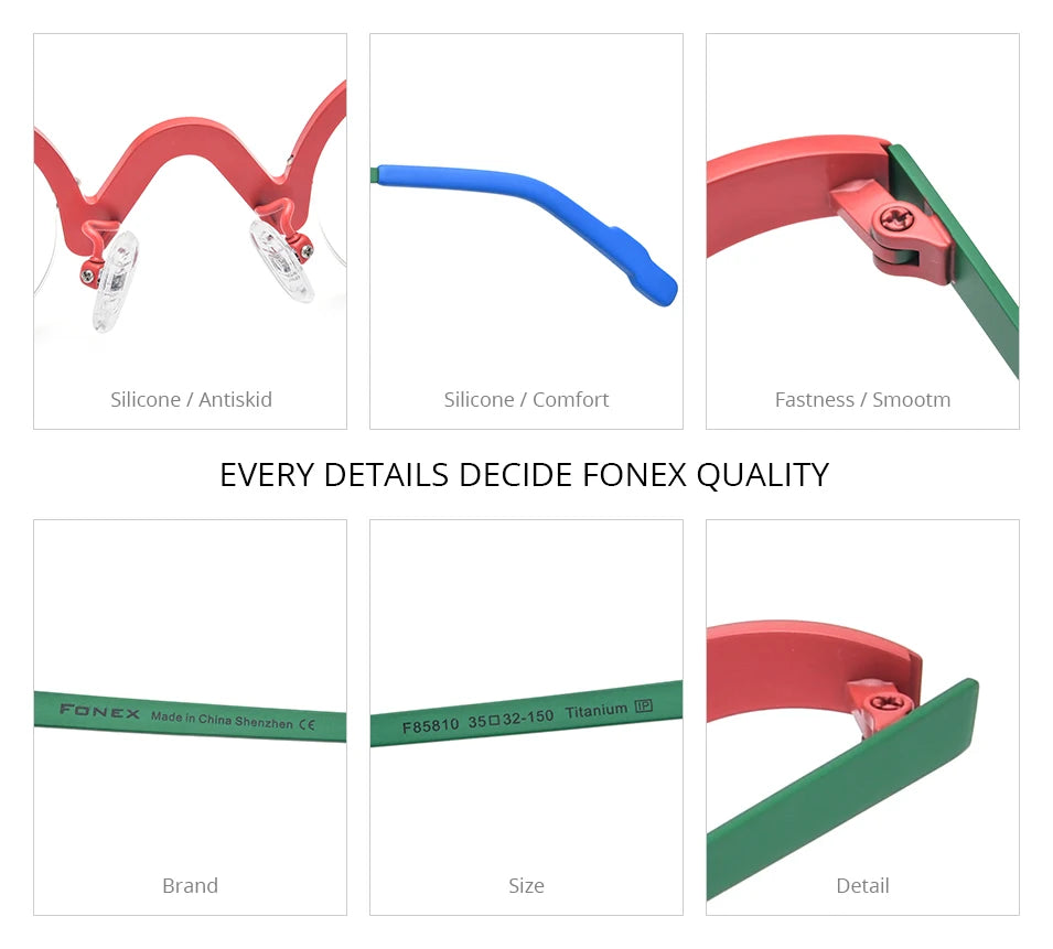 FONEX Pure Titanium Glasses Frame Men Brand Design Retro Vintage Small Round Eyeglasses Women Semi-Rimless Half Eyewear 85810
