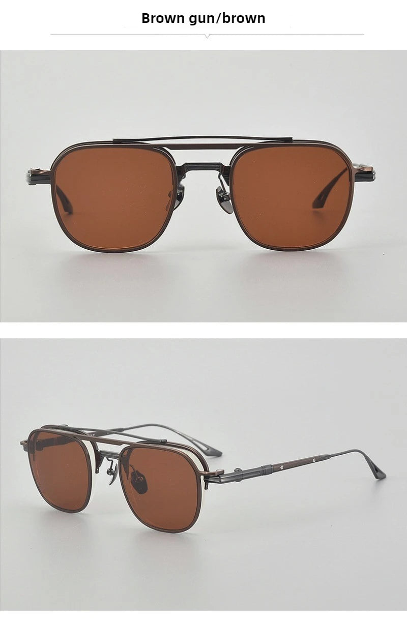 High-end Luxury Pure Titanium Retro Square Semi-Rimless Magnetic Sunglasses UV400 Men Vintage Pilot Aviator Eyeglasses Eyewear