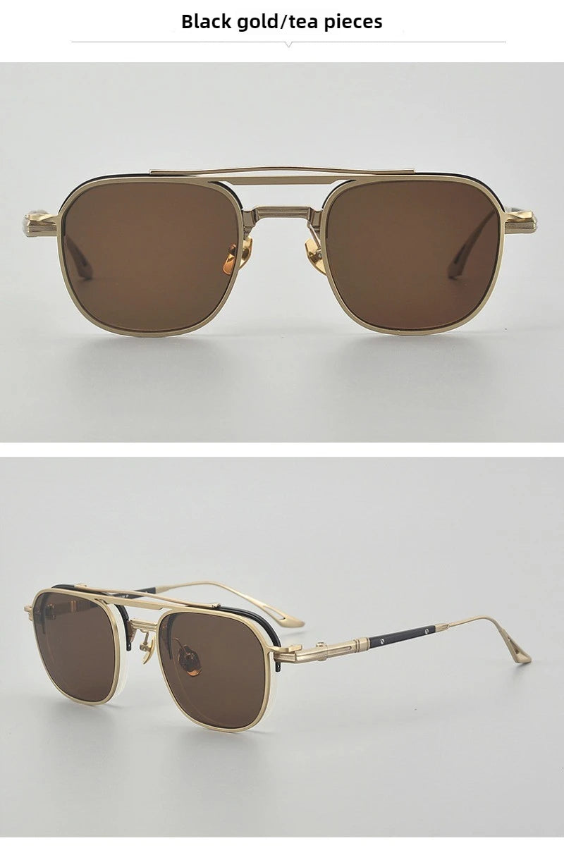 High-end Luxury Pure Titanium Retro Square Semi-Rimless Magnetic Sunglasses UV400 Men Vintage Pilot Aviator Eyeglasses Eyewear