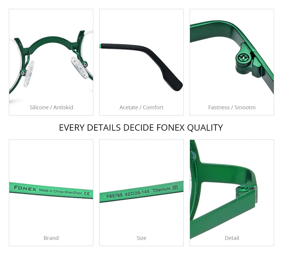 FONEX Pure Titanium Glasses Frame Men Brand Design Retro Vintage Small Round Eyeglasses Women Semi-Rimless Half Eyewear 85810
